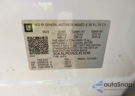 2018 GMC Terrain Slt из США, поврежденный, VIN 3GKALPEV6JL413249